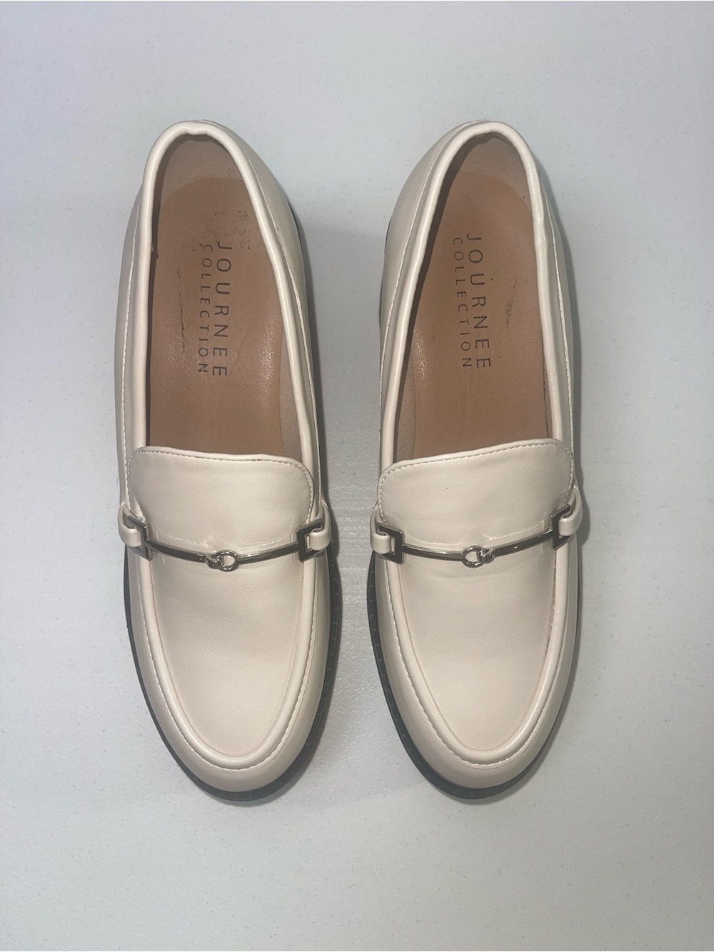Journee Collection Cream Leather Bit Loafers